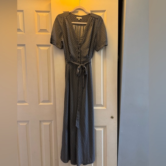 Max Studio Short Sleeve Button Down Side Pockets Tie Waist Wide Leg Jumper• M - Picture 1 of 1